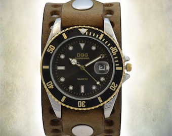 Two Hole Leather Cuff Watch - Distressed Leather