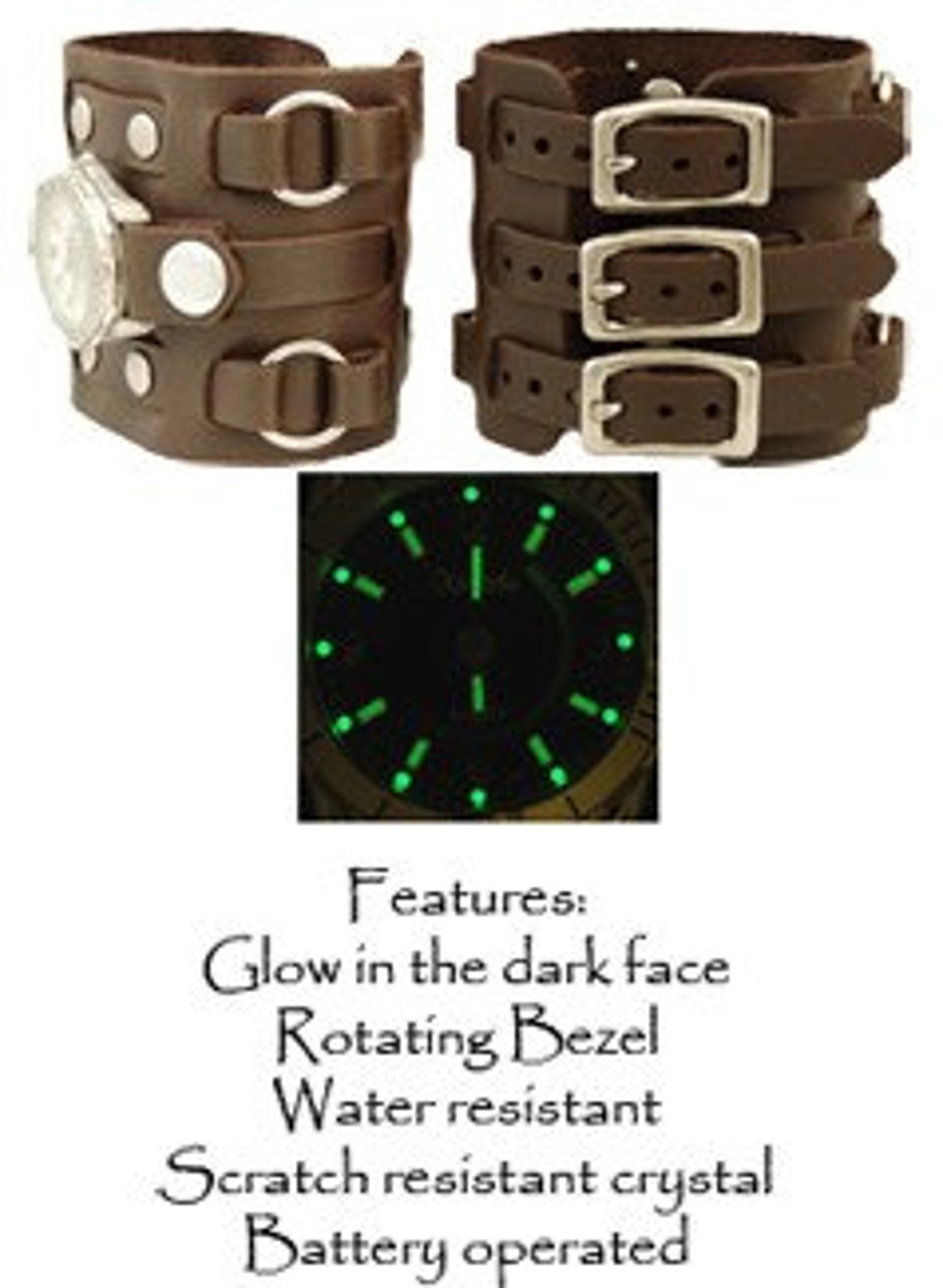 Ladies 3 Strap Leather Cuff Watch Etsy