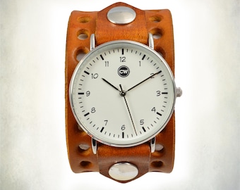 Reloj de pulsera de cuero con dos agujeros, hecho a mano - Estilo retro de los años 70