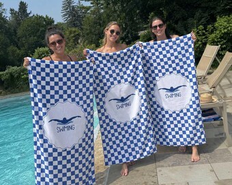 Personalized Checkerboard Beach Towel: Team Beach Towel,Custom logo, Custom Logo Beach Towel,Retro Checkered Beach Towel,Checker Beach Towel