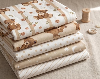 Teddy Bear Quilting Fabric Cotton,Cute Plush Animal Fabric,Cute Toy Bear,Bear Fabric,Soft Fabric,Sleepwear Fabric,Brown fabric