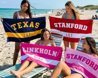 Personalized College Beach Towel, Custom Beach Towel, School Spirit Custom Name Towel,College Gift, College Graduation, Graduation Gift,2026