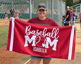 Custom Baseball Mom Towel, Personalized Baseball Player Beach towel, Baseball Fan Gift, Sports Mom towel, Game Day,Baseball Mom