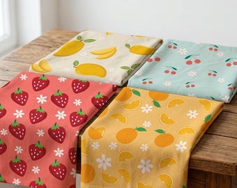 Fruit Print Fabric Summer Fruit Fabric 100% Cotton Cartoon Cotton Fabric By The Half Yard,Watermelon,Strawberry,Lemon,Fruit Seamless Pattern