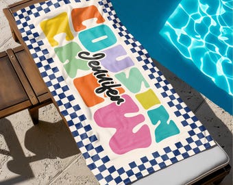 Personalized Cousin Crew Beach Towel, Retro Summer Vibes