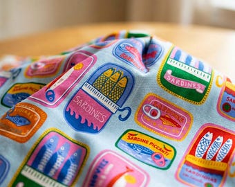 Sardines fabric La Dolce Vita fabric Summer fabric Foodie fabric preppy fabric colorful fabric,Fabric By The Half Yard,Quilting Cotton