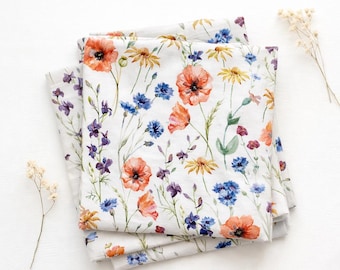 Watercolor Fabric,Floral Botanical Wildflowers Spring Summer, colorful fabric,Fabric By The Half Yard,Quilting Cotton