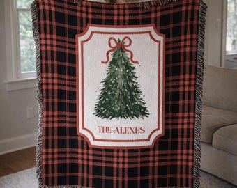 Personalized Christmas Woven Blanket Tapestry: Custom Family Christmas Gift,Custom Name Holiday Tree Throw 2026