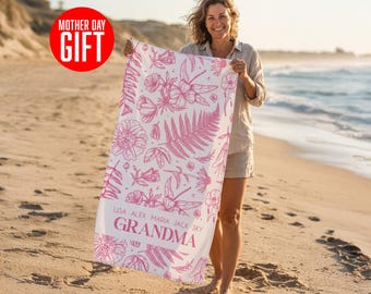 Personalized Grandma Beach Towel: Custom Name Mamaw, Mothers Day Gift, Grandma Gift, gift for mamaw , mother day
