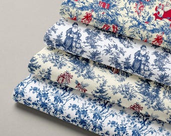 Toile Matching Fabric Gift Bundle Half Yard Gingham Mix French Country Pinstripe for Home  ,Fabric By The Half Yard,Quilting Cotton