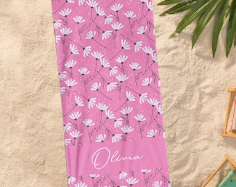 Daisy Floral Beach Towel, Personalized Pool Towel, Bridesmaid Bachelorette Gift