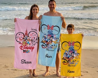 Custom Disney Trip 2026 Beach Towel: Custom Mickey Minnie Summer Vacation Gift , Disney Family Matching towel ,Disney Cruise Group