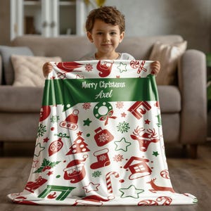Personalized Christmas Blanket with Name, Custom Holiday Throw, Merry Christmas Gift, Cozy Winter Blanket for Kids & Family