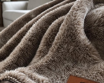 Personalized Faux Fur Blanket:Custom Engraved Patch, Monogram Logo, Rabbit Fur Throw,Luxurious Faux Rabbit Fur Blanke
