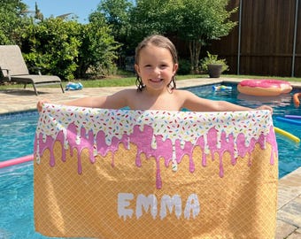 Personalized Ice Cream Drip Baseball Beach Towel For Boys, Drip Beach Towel, Pool Towel, Team Gift, Youth Baseball Gift, Girls towel
