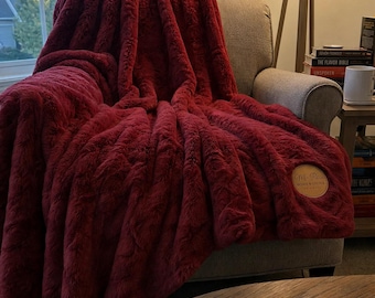 Personalized Faux Fur Blanket, Custom Engraved Patch, Monogram Logo, Rabbit Fur Throw,Luxurious Faux Rabbit Fur Blanke