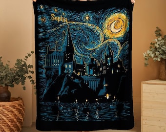 Wizard School Blanket, Starry Night Castle Tapestry Throw, Magical Dorm Decor, Fantasy Blanket Gift for Dreamers , Book Lovers