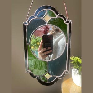 Stained Glass Mirror with Colorful Floral Design, Decorative Wall Art, Handmade Vintage Style Home Decor Gift