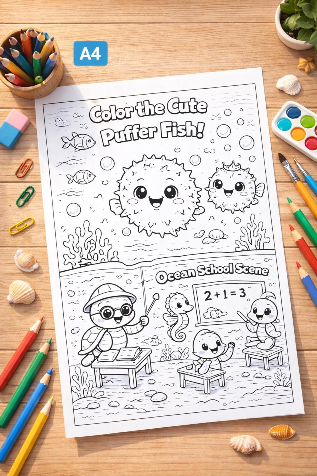 Cute Ocean Animals Coloring Book for Kids – 50 Printable A4 Pages ...