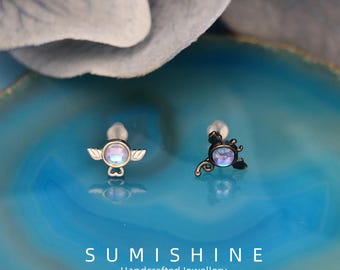 Gradient Earrings S925 Silver Angel and Demon-shaped Stud Earrings for Women,