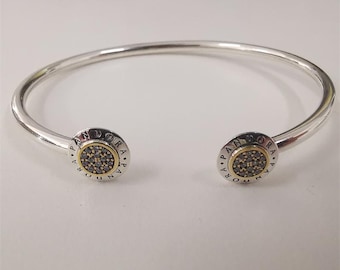 pandora s925 silver cz signature 6.9" cuff bangle