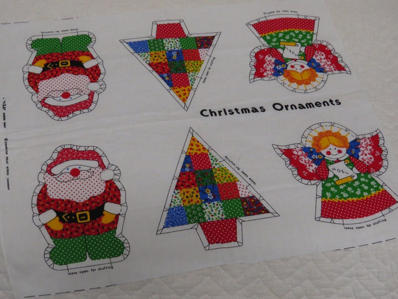 Vintage Christmas Fabric Panel Retro Calicos 6 Appliques or 3 Ornaments ~ Sew Yourself:
