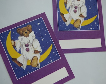 80's Vintage Teddy Bear Clown on Moon ~ Ephemera Bookplates X2 ~ Antioch ~ Blank ~ Labels ~ Retro Classic 80's Paper Craft Journal Planner