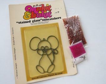 Vintage Makit Bakit 1980's Suncatcher Ornament Kit ~ Mouse ~ Brown & Fushia Pink ~ EVEN BETTER than Pictured!