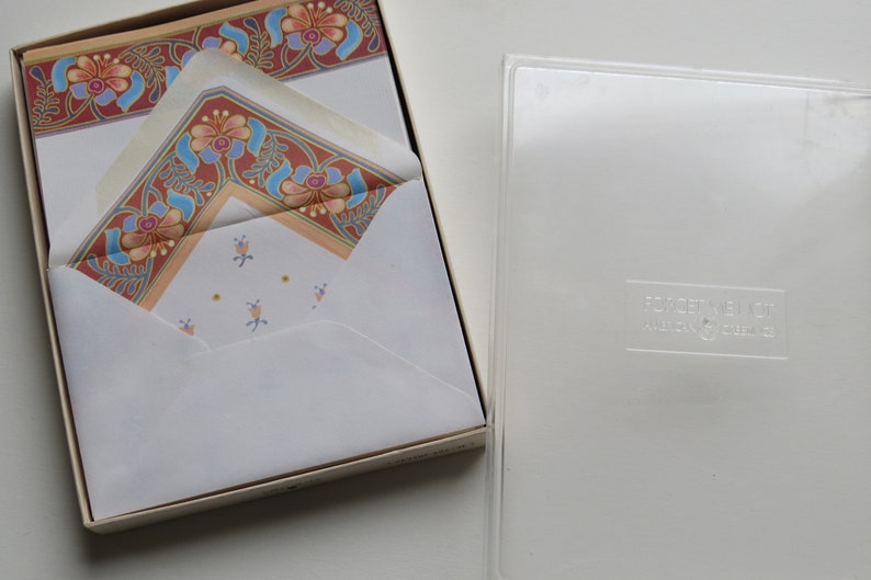 Vintage Amercan Greeting Stationery Box Set Decorated Art Nouveau Cloisonne Looking Print