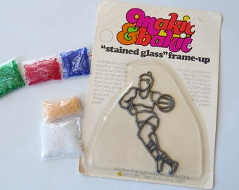 Vintage Makit Bakit 1980's Suncatcher Ornament Kit ~ Basketball Player ~ Sports ~ Choose Your Color Combo