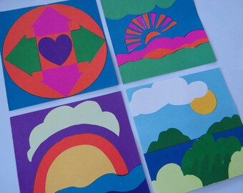 Vintage 60's Pop Art Stationery Notes Contemporary Sun Rainbow Modern