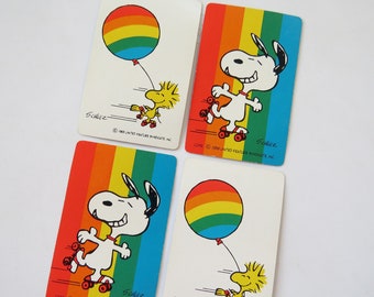 Vintage Snoopy Woodstock Playing Cards ~ Rainbow Balloon ~ Craft Ephemera ~ Swap ~ Frame ~ Junk Journal