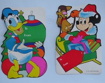 2 Vintage Rare EX Large UNUSED Disney Christmas Gift Tags Juvenile Mickey Mouse Donald Duck Disney Christmas Collectible