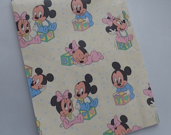 Vintage 80's  90's Baby Mickey & Minnie Mouse Gift Wrap Sheet ~ Birthday  Baby Shower New Baby Any Ocassion ~ Ditsy Blue Tulips ~ So Cute!