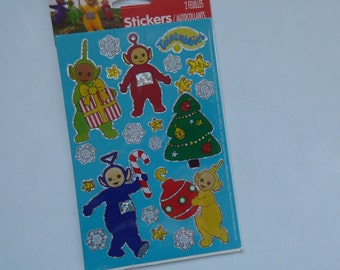 Vintage Teletubbies Christmas Stickers 2 Sheets New in Package Foil Sparkle Snowflakes Christmas Tree More