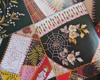 Vintage 70s Unused Wrapping Paper ~ Victorian Scrap Quilt ~ Boho ~ Gift Wrap Sheet ~ Spider Web Flowers Cats Birds