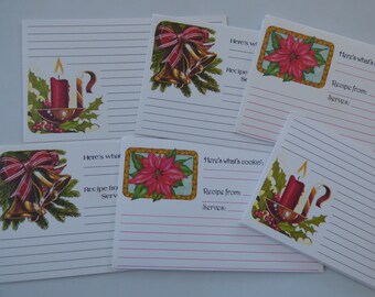 Vintage Holiday Recipe Card Lot x8 Christmas Bells Candles Ornaments Poinsettias Folded Double Style Cookie Treats Baking Recipe Swap Gift