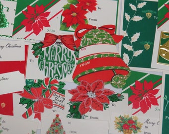 Vintage Christmas Gift Tags ~ Deluxe Assortment ~ Oh so 80&#39;s ~ Retro  ~ Foil, Flocked and Glitter Oh My! ~ 1980&#39;s Red Green White & Gold