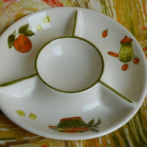 Vintage Round Sweet 4 Section Divided Dish Serving Entertaining Retro Kitchen Honey Fruit Vegetibles image 1