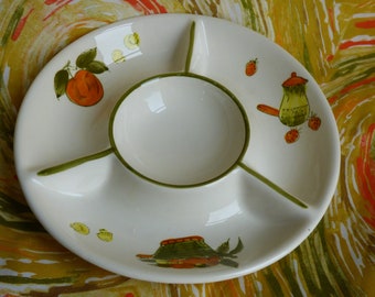 vintage Round Sweet 4 Section Divided Dish ~ Serving Entertaining ~ Retro Kitchen ~ Honey Fruit Vegetibles