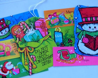 Vintage Christmas Gift Tags Sampler Lot 70&#39;s 80&#39;s ~ RETRO Brights ~ Junk Journal ~ Gift Giving ~ Embellishments ~ Journal Supplies