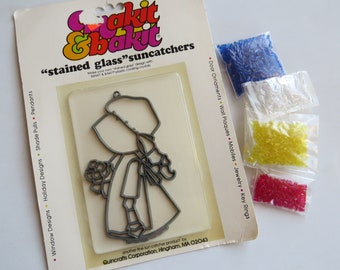 Vintage Makit Bakit 1980's Suncatcher Ornament Kit ~ Holly Hobbie ~ Prairie Girl