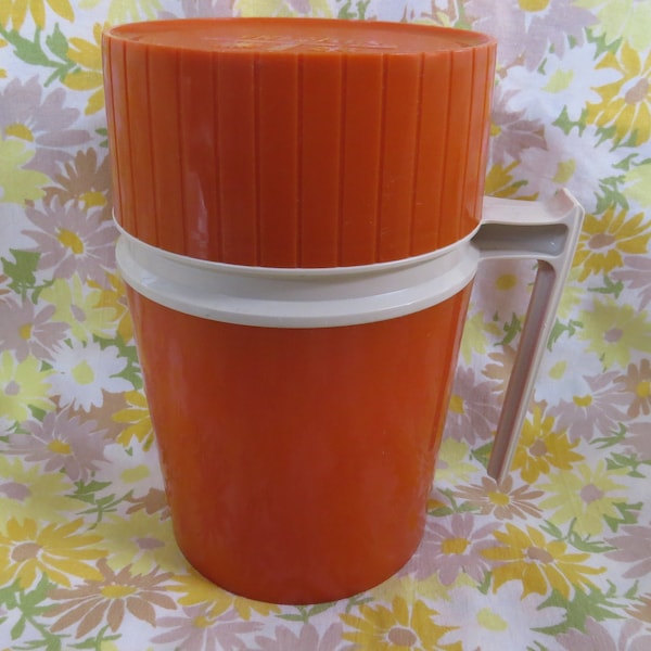 1970's Vintage King Seeley Thermos Bottle No. 7002 Harvest Orange & Beige Lid Cup Bowl ~ Lunch Camping Fishing Picnic Cabin RV