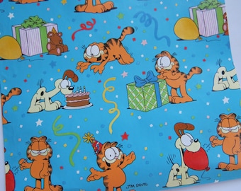 Vintage Garfield & Odie Gift Wrap 80's Wrapping Paper Sheet Retro Blue Birthday ~ Paper Crafts ~Scrapbook Journal Memory Album ~ Gift Giving