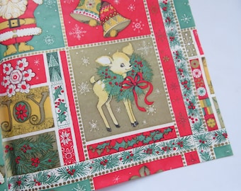 Vintage 80&#39;s Wrapping Paper ~ Cloe Christmas Gift Wrap Sheets ~ Large 30&quot; X 30&quot; ~ Santa ~ Deer ~ Holly ~ CUTE!