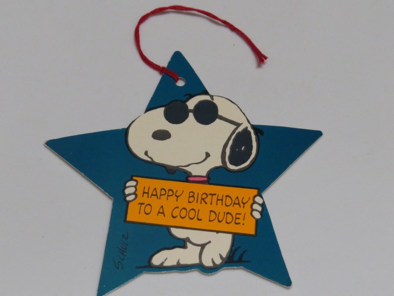 Grande étiquette cadeau vintage Snoopy Star Hallmark inutilisée Joyeux anniversaire Mec cool image 2