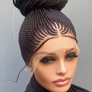 Realistic Lightweight Updo Cornrow Wig Shuku Braid Fulani Braided Wig Full Lace Wig Adjustable Band Natural Hair Look Custom Wig