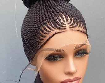 Fulani Cornrow Braided Wig On 30” Full Lace Updo Shuku Braided Wig for Black Women, Custom Handmade African American Protective Style