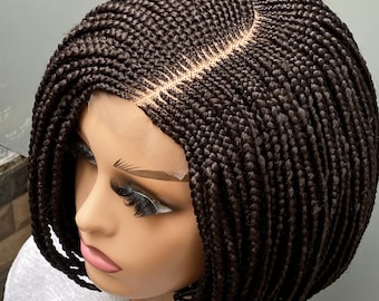 C-Cut Bob Box Braid Perücke - Handgefertigte geflochtene Bob-Perücke auf klebstofffreier 2x15 Spitze, natürlich aussehender Schutzstil, leicht und individuell