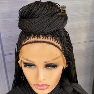 Peruka z mikro warkoczykami dla czarnoskórych kobiet, pełna koronka, bez kleju, ręcznie robiona, personalizowana, z lub bez baby hair, regulowana opaska, odpowiednia do kucyka
